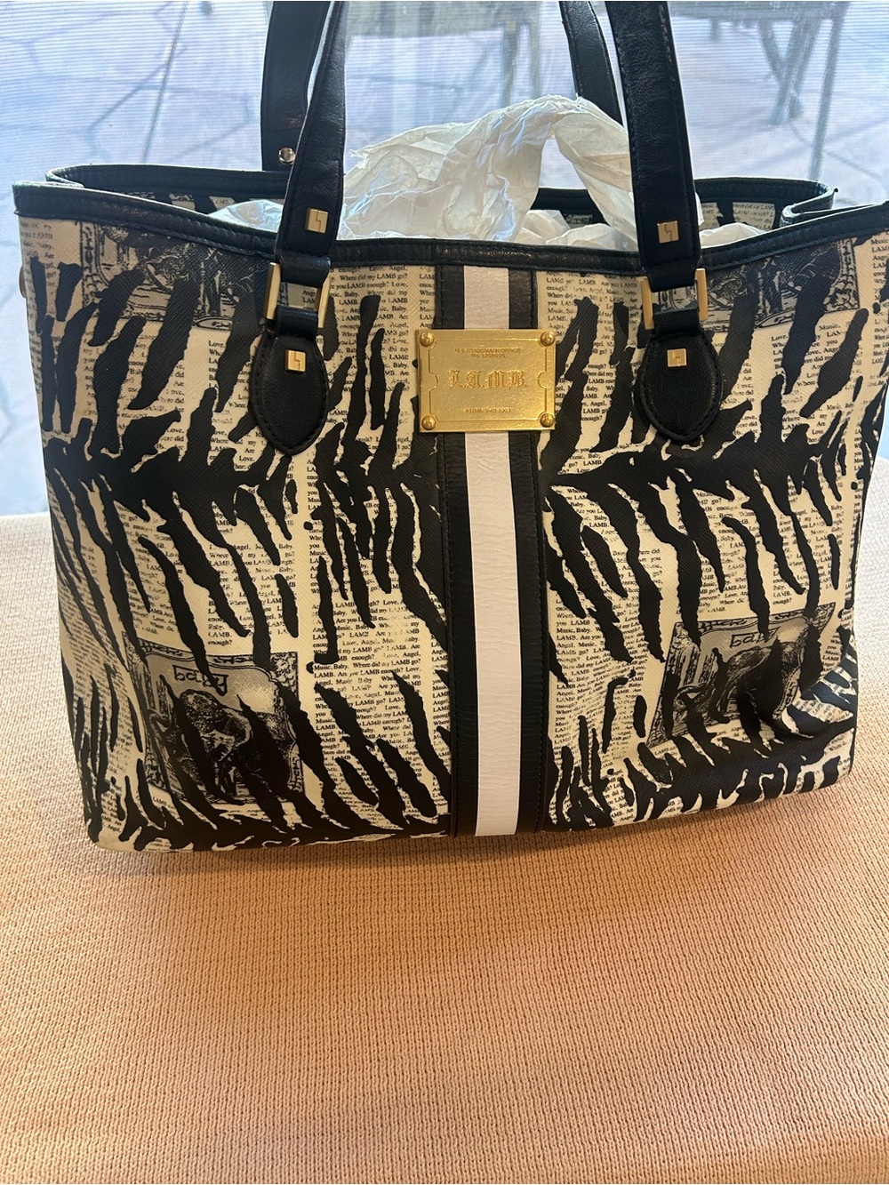 LAMB Black & White Zebra Print Tote Bag - Picture 5 of 14
